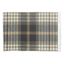 クリームと茶色の格子柄枕カバー