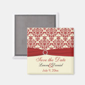 クリームと赤いダマスク日付磁石を保存 マグネット (正面/裏面)