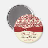 クリームと赤のダマスク お礼 マグネット (正面/裏面)