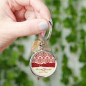 クリームと赤のダマスコウェディングキーホルダー キーホルダー (手)