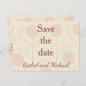 クリームと赤のフローラは日付を保存 案内ポストカード (正面/裏面)