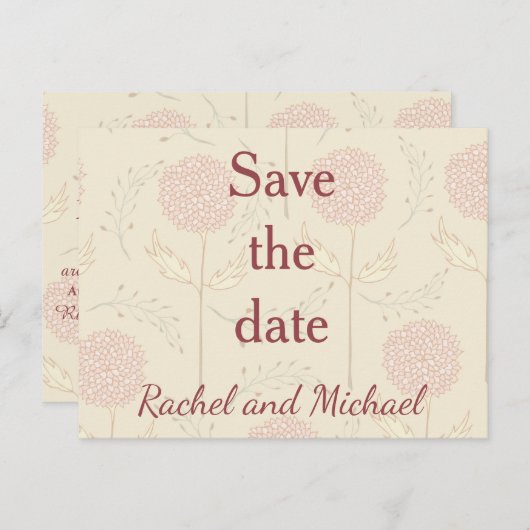 クリームと赤のフローラは日付を保存 案内ポストカード (正面/裏面)