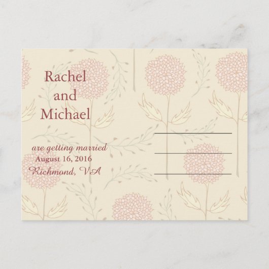 クリームと赤のフローラは日付を保存 案内ポストカード (裏面)