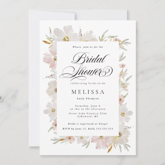 クリームと赤面の水色の花ブライダルシャワー (正面)