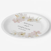 クリームと赤面の水色の花 ペーパープレート (アングル)