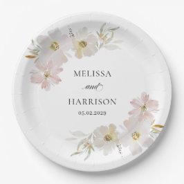 クリームと赤面の水色の花 ペーパープレート