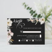 クリームと赤面水彩フラワーブラック 出欠カード (スタンド正面)