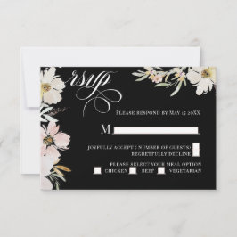 クリームと赤面水彩フラワーブラック 出欠カード