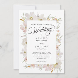 クリームと赤面水彩結婚花 招待状