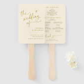 クリームと金ゴールドおもしろい結婚式 プログラムファン ハンドファン (正面&裏面)