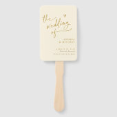 クリームと金ゴールドおもしろい結婚式 プログラムファン ハンドファン (正面)