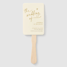 クリームと金ゴールドおもしろい結婚式 プログラムファン ハンドファン