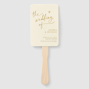 クリームと金ゴールドおもしろい結婚式 プログラムファン ハンドファン