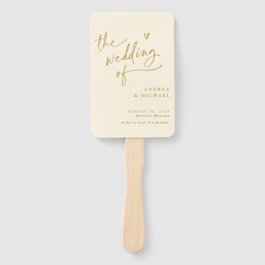 クリームと金ゴールドおもしろい結婚式 プログラムファン ハンドファン (正面)