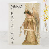 クリームと金ゴールドのメリークリスマス天使 カード (黄色い花)