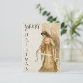 クリームと金ゴールドのメリークリスマス天使 シーズンポストカード (スタンド正面)