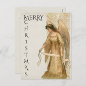 クリームと金ゴールドのメリークリスマス天使 シーズンポストカード (正面/裏面)