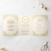 クリームと金ゴールドの葉の枝すべて結婚の 三つ折り招待状 (内部)