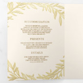 クリームと金ゴールドの葉の枝すべて結婚の 三つ折り招待状 (内部最初)