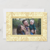 クリームと金ゴールドの葉クリスマスカード シーズンカード (正面)