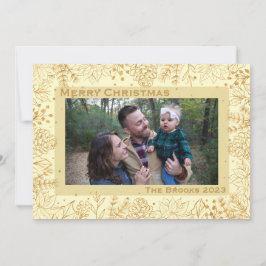 クリームと金ゴールドの葉クリスマスカード シーズンカード