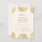 クリームと金ゴールドアジアのモチーフ結婚ムスリム 出欠カード (正面)