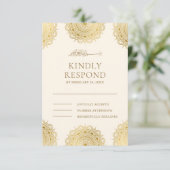 クリームと金ゴールドアジアのモチーフ結婚ムスリム 出欠カード (スタンド正面)