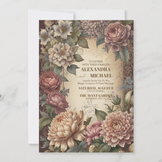 クリームと金ゴールドアンティーク金箔フレーム結婚ズ 招待状 (正面)