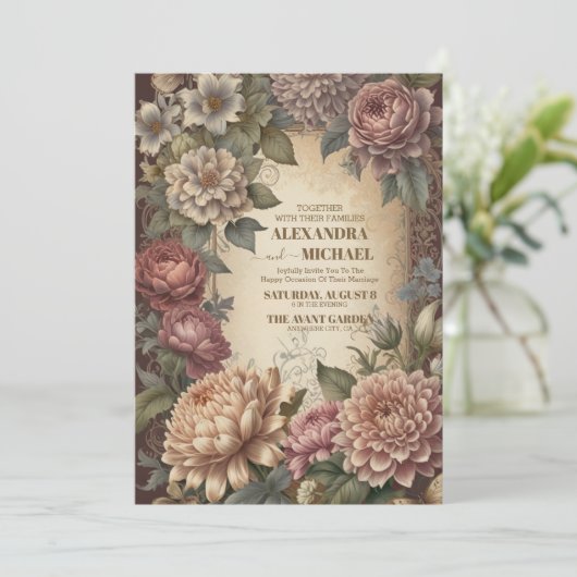 クリームと金ゴールドアンティーク金箔フレーム結婚ズ 招待状 (スタンド正面)