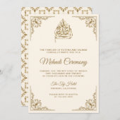 クリームと金ゴールドイスラム教徒メンディ式 招待状 (正面/裏面)