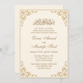 クリームと金ゴールドイスラム結婚教徒 招待状 (正面/裏面)