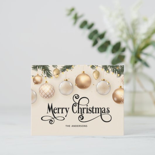 クリームと金ゴールドエレガントメリークリスマス シーズンポストカード (スタンド正面)