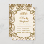 クリームと金ゴールドダマスクイスラム結婚教徒 出欠カード (正面/裏面)