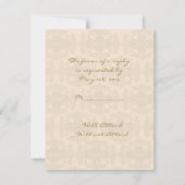 クリームと金ゴールドダマスクイニシャル応答カード 出欠カード (裏面)