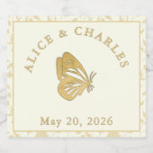 クリームと金ゴールドバタフ結婚ィーズ スパークリングワインラベル (シングルラベル)