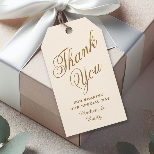クリームと金ゴールドパーソナライズされたありがとう結婚さん ギフトタグ