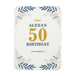 クリームと金ゴールドフローラ50th誕生日パーティー マグネット