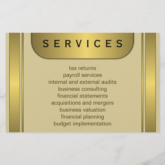 クリームと金ゴールドプレート5.5インチx 8.5インチAccountant Flyers チラシ (裏面)