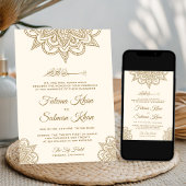 クリームと金ゴールドヘンナメーンディイスラム結婚教徒 招待状