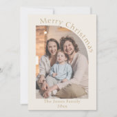 クリームと金ゴールドモダンアーチフォトクリスマス シーズンカード (正面)