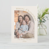 クリームと金ゴールドモダンアーチフォトクリスマス シーズンカード (スタンド正面)