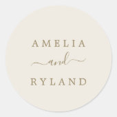 クリームと金ゴールド結婚の封筒用シール ラウンドシール (正面)
