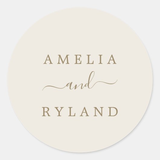 クリームと金ゴールド結婚の封筒用シール ラウンドシール (正面)