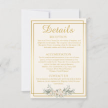クリームと金ゴールド結婚の詳細エンクロージャカード