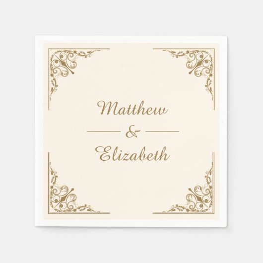 クリームと金ゴールド華美の結婚紙 スタンダードカクテルナプキン (正面)
