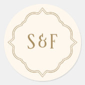 クリームと金ゴールド華美モノグラム封筒用シール ラウンドシール (正面)