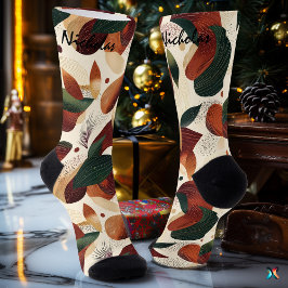 クリームと錆と緑の秋の収穫用ソックス ソックス