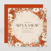 クリームと錆のヴィンテージフローラ保存日付 招待状 (正面/裏面)