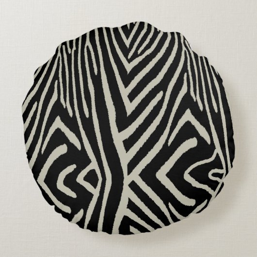 クリームと黒いゼブラの縞模様 ラウンドクッション (裏面)