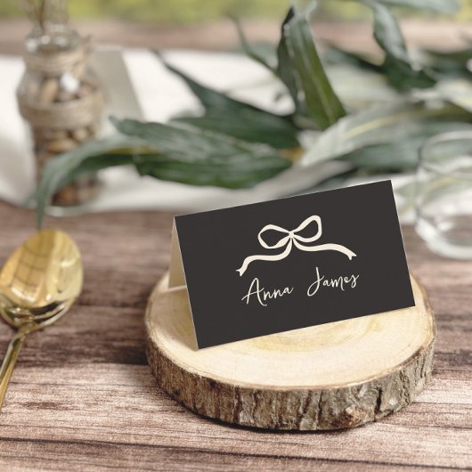 クリームと黒お洒落手引き弓 プレイスカード